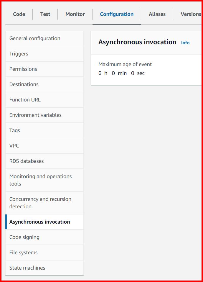 Picture showing the Asynchronous Invocation option inside the Configuration tab